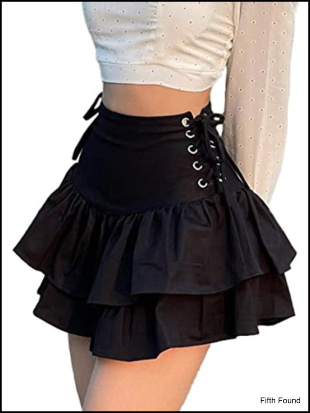 Gothic Layered Ruffles Mini Skirt Lace Up A-Line High Waisted